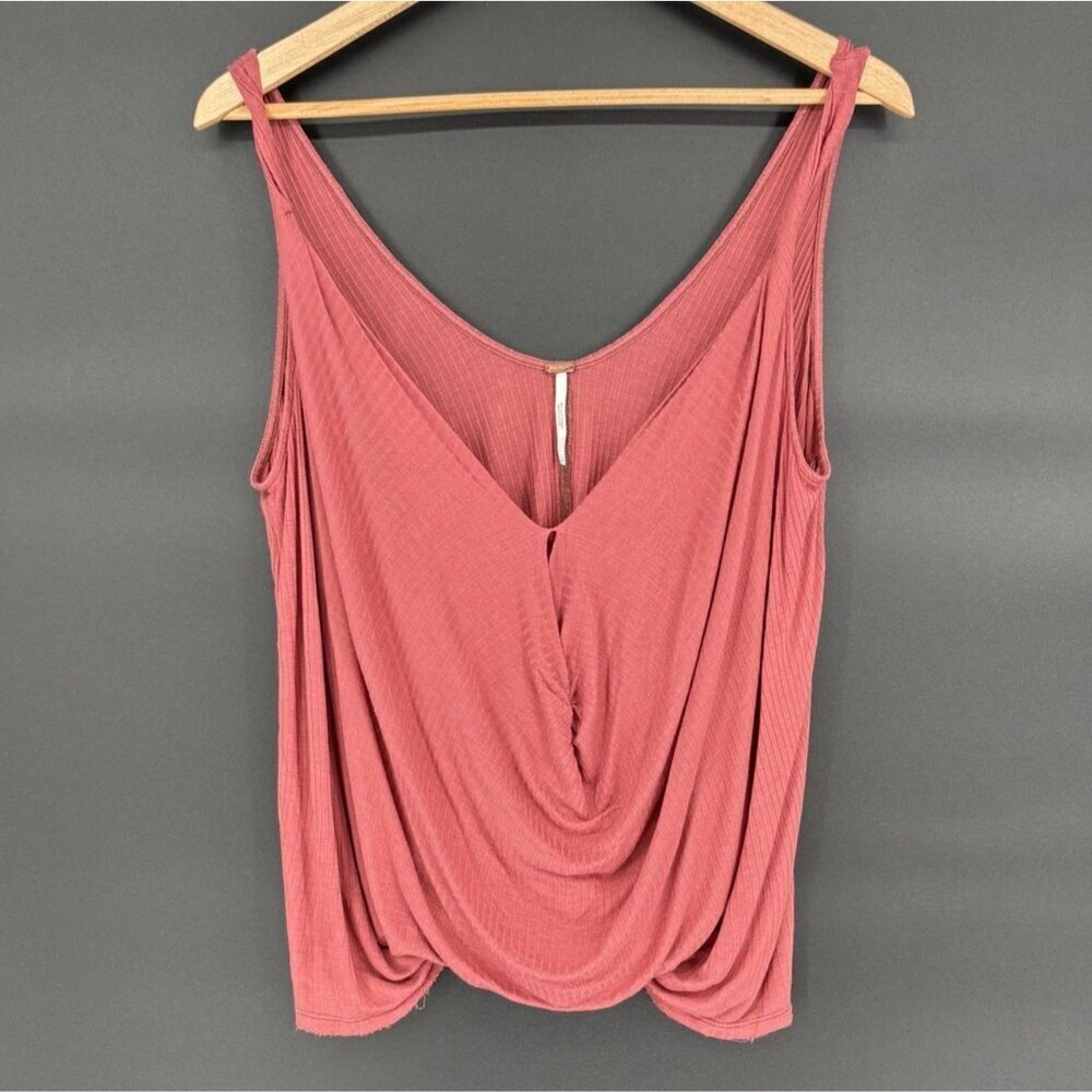 Free People Women's Bulls Eye Tank Top S Pink Draped Deep V-Neck Cowl Bohemian